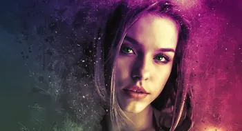 A stylized digital portrait of a woman with vibrant green eyes, representing a unique AI girlfriend persona.