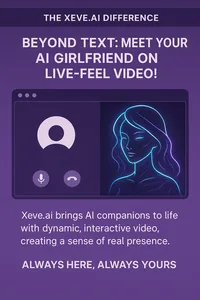 An advertisement for Xeve.ai, a service offering interactive video calls with an AI girlfriend.