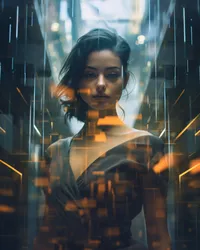 A futuristic digital art portrait of a woman, symbolizing the creation of a custom AI character.