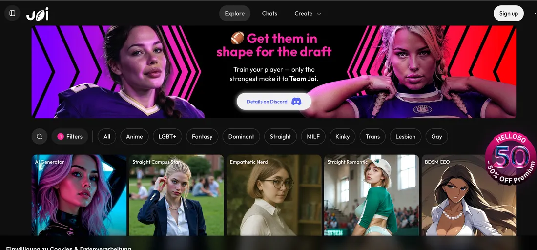 Joi.com AI companion chat interface