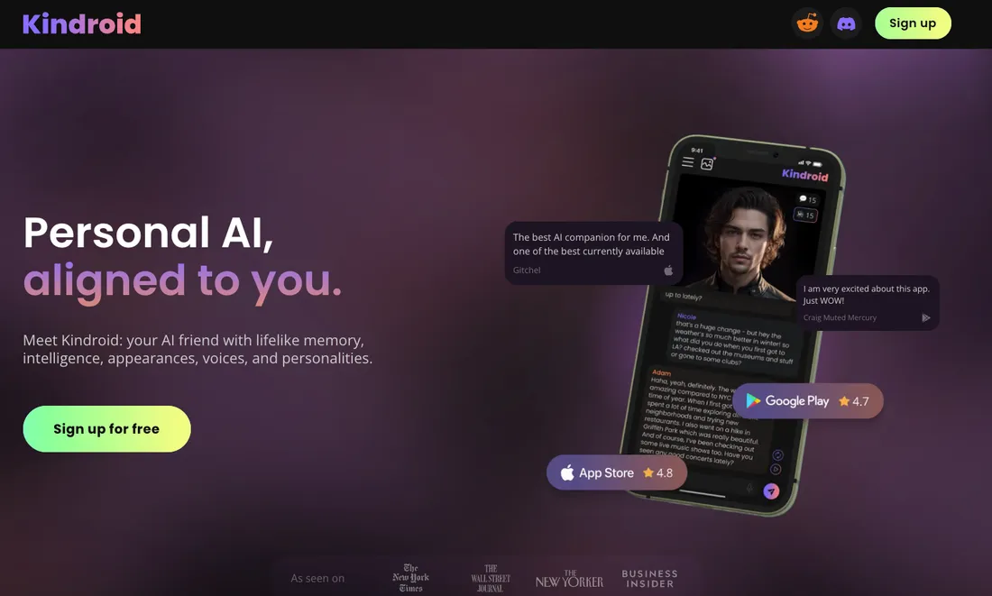 Kindroid AI companion interface