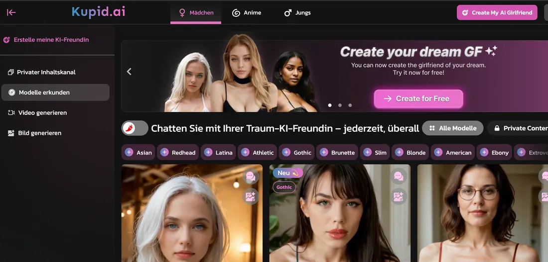 Kupid.ai romantic AI companion interface