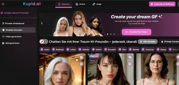 A screenshot of the Kupid.ai user interface, showing a chat with an AI girlfriend character.