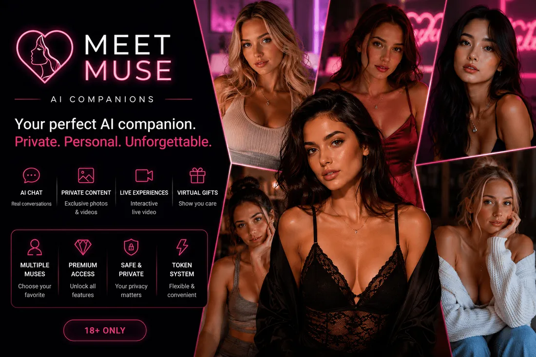Meet Muse promotional banner showing several AI companions alongside the Meet Muse logo and feature list