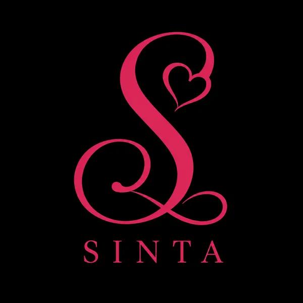 Sinta logo — a pink S entwined with a heart on a black background