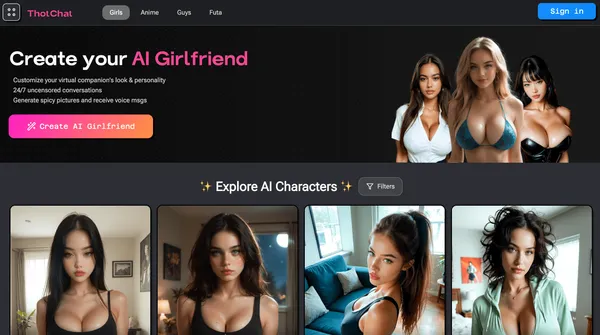 ThotChat.ai NSFW companion landing page