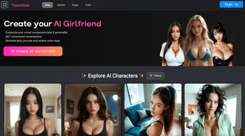 The main user interface of ThotChat.ai showing a chat with an AI character.