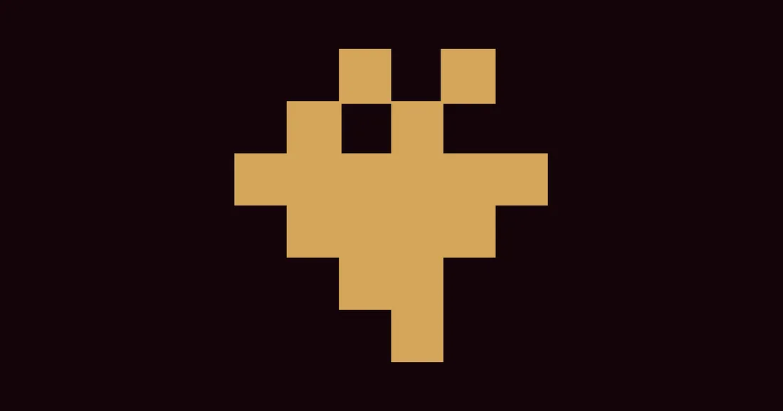 VenusX logo, a gold pixel-art mark on a dark background