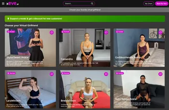 A screenshot of the xeve.ai website homepage, showing several AI girlfriend avatars available for chat.
