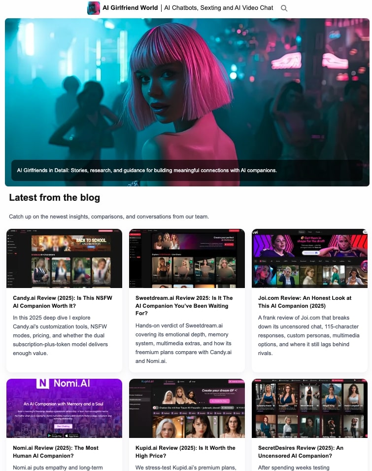 AI Girlfriend Worlds Main Page